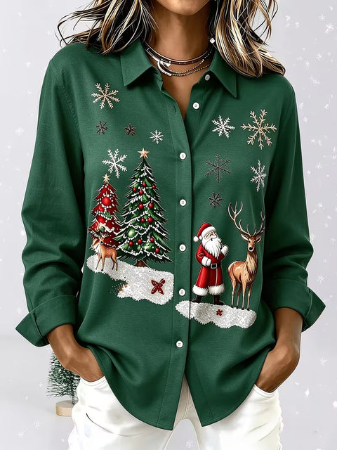 Santa Claus Reindeer Print Long Sleeve Shirt FF303510