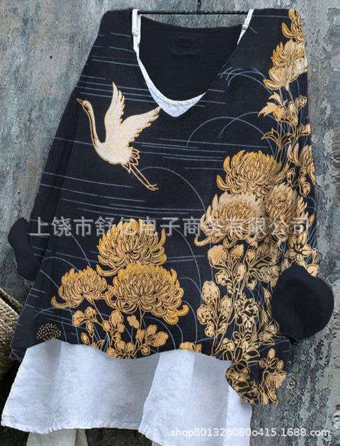 Pull décontracté à manches longues et col rond, imprimé, T-shirt une pièce m301042