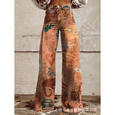 Pantalon évasé à transfert de chaleur 3D, simulation de pantalon en jean, pantalon ample m301550