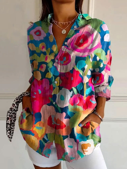 Chemise longue à manches et épaules imprimée en 3D à motif abstrait pour femme m302463