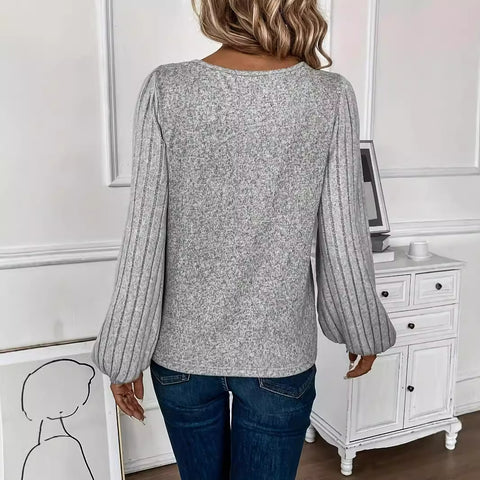 Autumn and winter new shoulder threaded lace neck pullover women's m301915