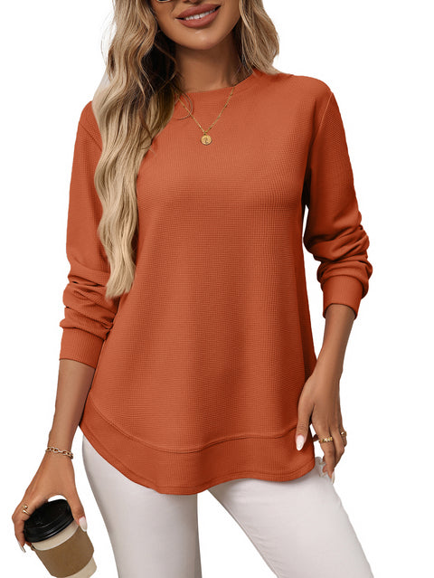 Loose waffle casual versatile T-shirt knitted long sleeve m302121