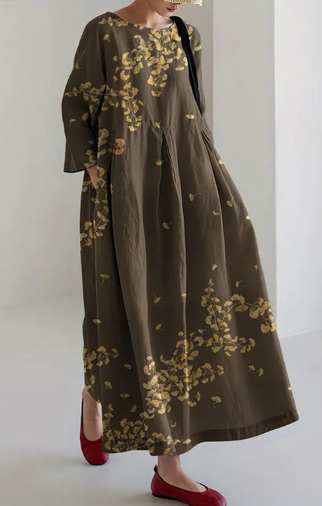Robe longue ample à imprimé floral rétro pour femme m300916 