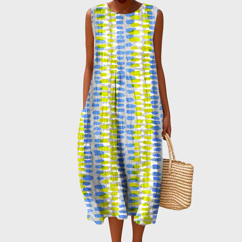 New sleeveless casual printing temperament long dress dress slim fit small fresh m302083