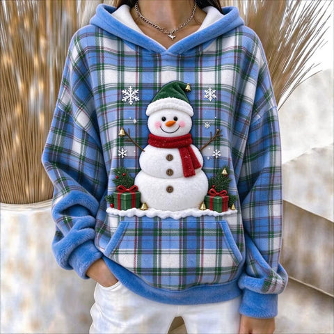 Christmas snowman 3D printed sweater flannel loose top FF303507