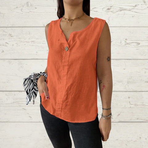 Chemise ample à col en V pour femme, haut boutonné en coton et lin, m301206 