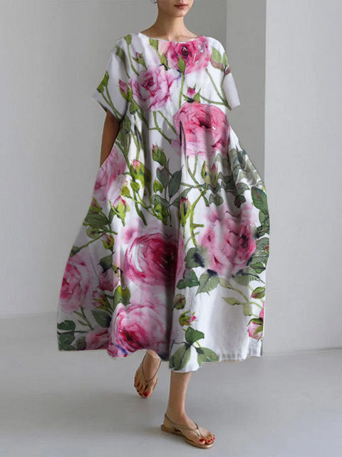 Robe ample à col ras du cou et manches courtes pour femme, haut de gamme, imprimée, m301052