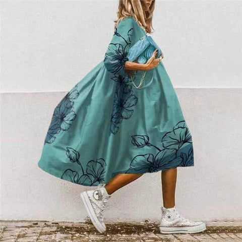Robe décontractée à manches longues et col rond, taille ample, imprimée, M300179 