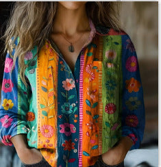 Chemise à manches longues tendance été, motif floral imprimé 3D, chemise m301226 