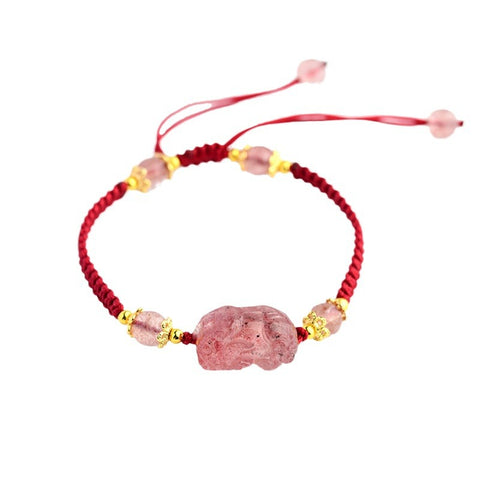 Corde à main Pixiu en cristal naturel et fraise, corde rouge tissée à la main m3331236