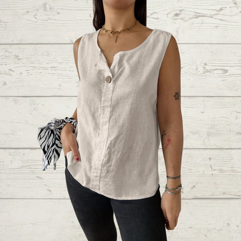 Chemise ample à col en V pour femme, haut boutonné en coton et lin, m301206 