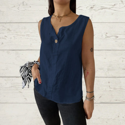 Chemise ample à col en V pour femme, haut boutonné en coton et lin, m301206 