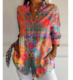 Chemise à manches longues tendance été, motif floral imprimé 3D, chemise m301226 