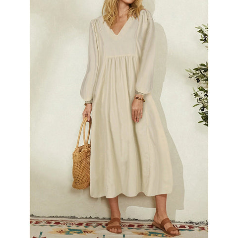 Robe ample en coton et lin à manches lanternes pour femme m301242 