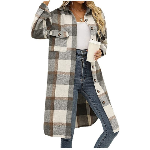 Trench-coat long boutonné en flanelle à carreaux m300574 