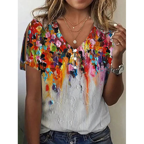Ethnic style positioning printed short-sleeved top women's m302927