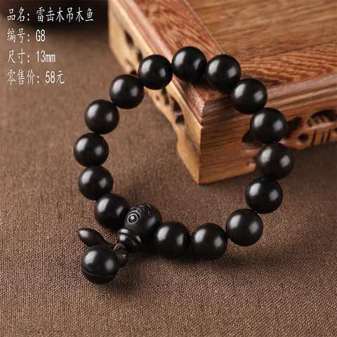 Bracelet de perles de Bouddha en jujube frappé par la foudre, bracelet Wenwan en bois gravé de perles de main de mantra à six caractères m3331239