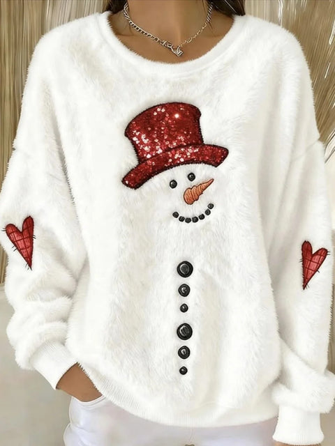 Snowman love polka dot print flannel casual pullover sweater FF303481