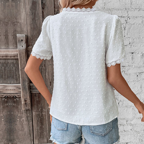 Women's v-neck solid color women's lace shirt m300843