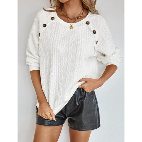 Pull d'hiver décontracté à col rond et boutons torsadés en tricot m301487 