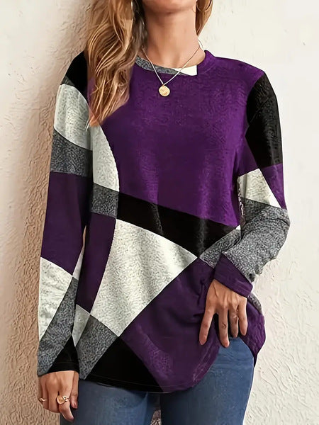 3D printed women's casual flower crew neck long-sleeved t-shirt top m301719