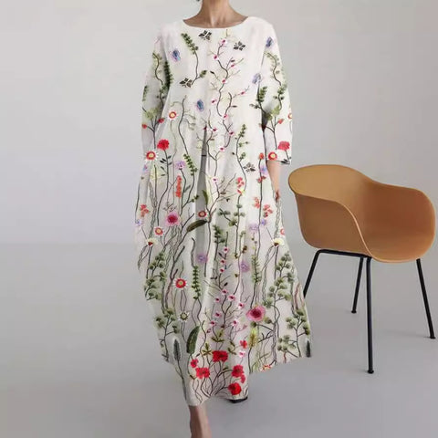 Robe longue ample à imprimé floral rétro pour femme m300916 