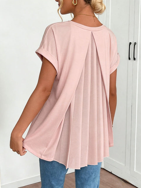 Back pleated V-neck short-sleeved top m302624
