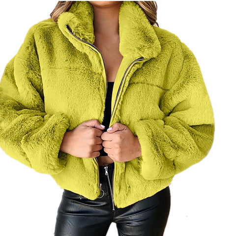 Cardigan zippé en fausse fourrure de lapin pour femme, veste chaude en peluche, automne et hiver, m300353