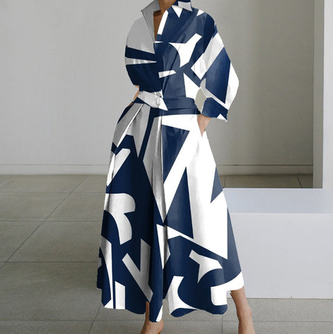 Robe imprimée à manches longues et col en V M300331 