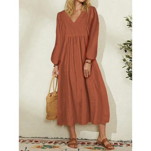 Robe ample en coton et lin à manches lanternes pour femme m301242 