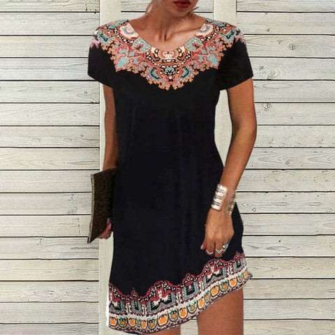 Robe décontractée imprimée à manches courtes et taille moyenne M300193 
