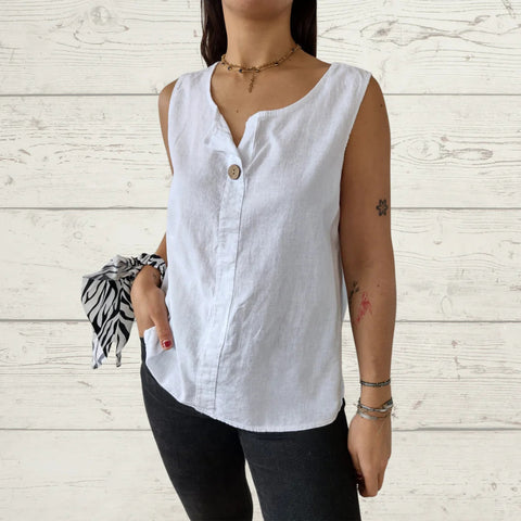 Chemise ample à col en V pour femme, haut boutonné en coton et lin, m301206 