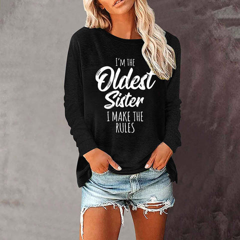 T-shirt ample à manches longues et col rond pour femme, imprimé commerce extérieur, M300920 