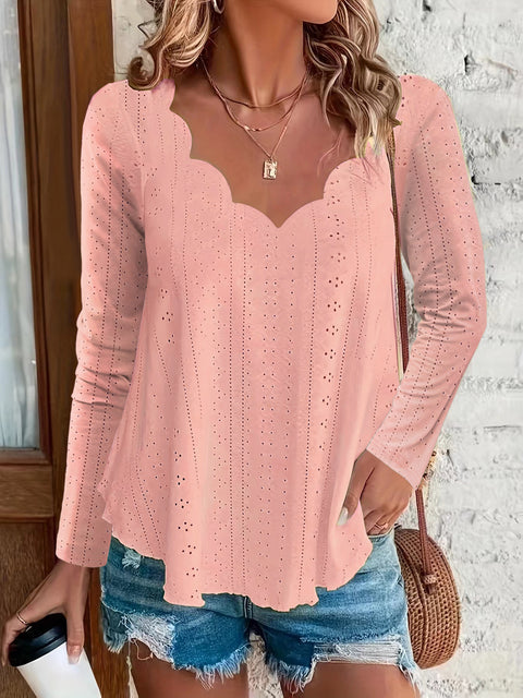 New wavy scallop collar breathable jacquard long-sleeved top women's m301913