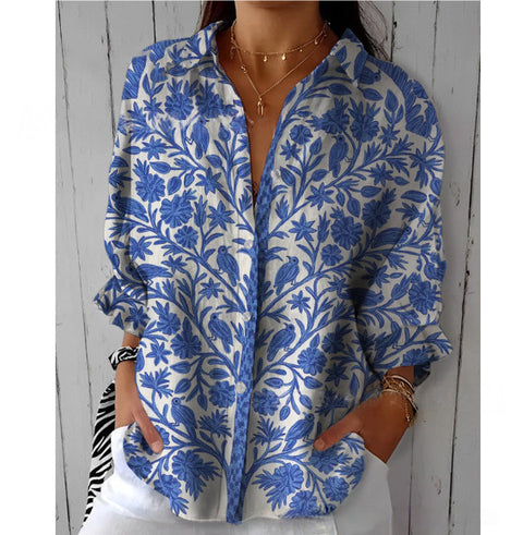 Fashion lässig Drapé Retro Hemd Langarm-Oberteil m303039