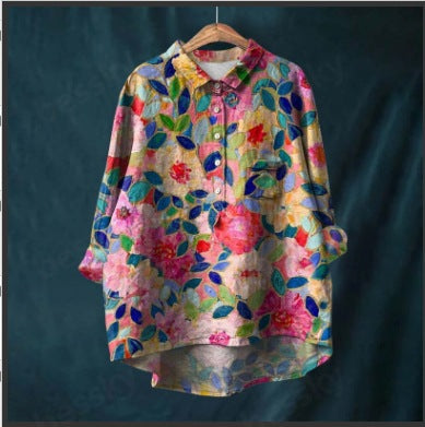 Chemise à manches longues en lin et bambou, à revers, polyvalente et tendance, m301040