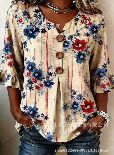 Haut cardigan à boucle et manches longues pour femmes, imprimé floral numérique 3D m302703
