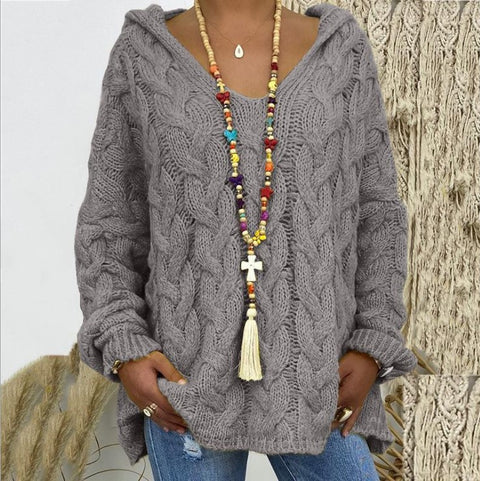 Solid color twist knitted hoodie m300492