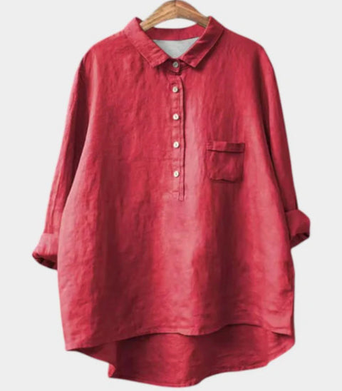 Chemise à manches longues en lin et bambou, à revers, polyvalente et tendance, m301040