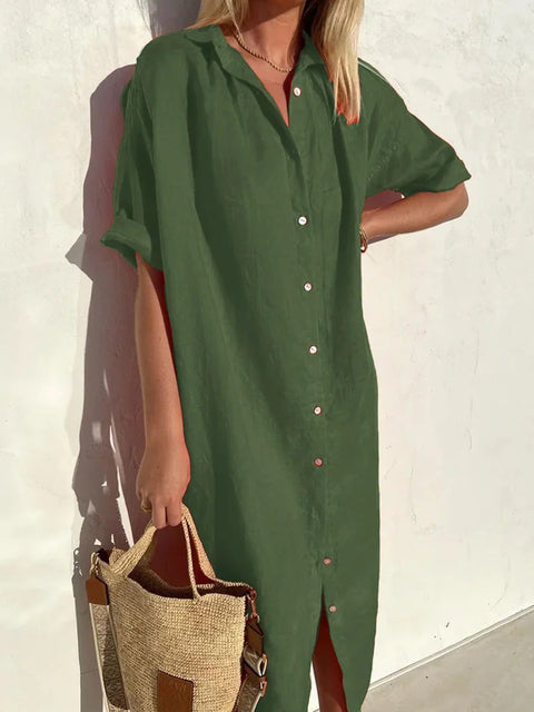Robe chemise élégante, décontractée, ample, à manches courtes, en coton et lin, avec poches longues, m301256 