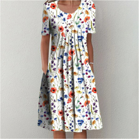 Nouvelle robe décontractée à manches courtes et col ras du cou imprimée m300930 
