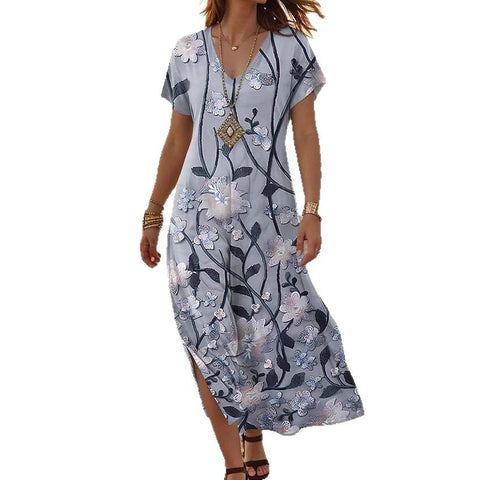 Robe d'été à manches courtes et col en V pour femme, motif floral créatif, nouvelle collection m301230 