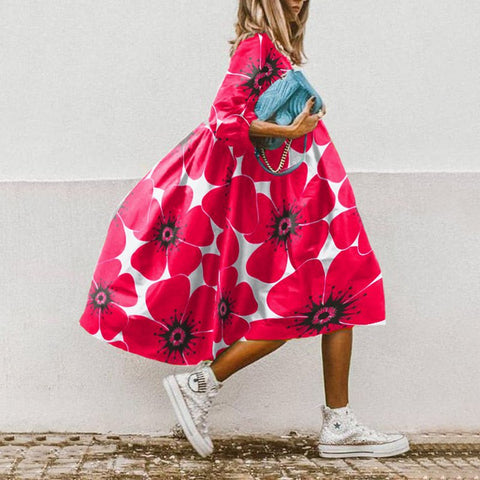 Robe décontractée à manches longues et col rond, taille ample, imprimée, M300179 