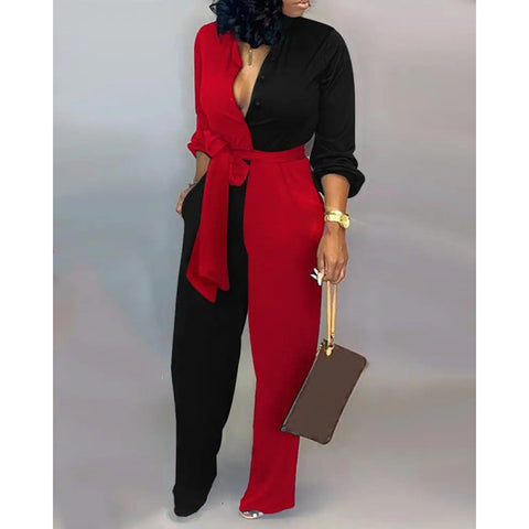 Combinaison ample grande taille, taille haute, décontractée, coupe droite, Euro M300189 