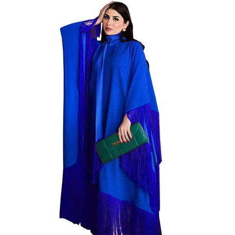 Robe de soirée haute couture à manches chauve-souris et pompons pour femme m301183 