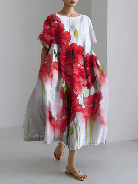 Robe ample à col ras du cou et manches courtes pour femme, haut de gamme, imprimée, m301052