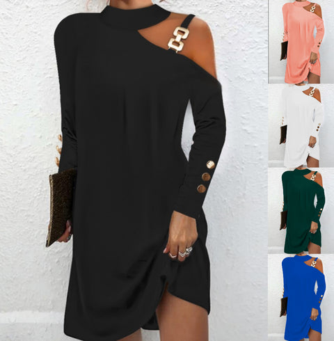 Robe simple à boutons et boucle en métal pour femme, vêtement m300737 