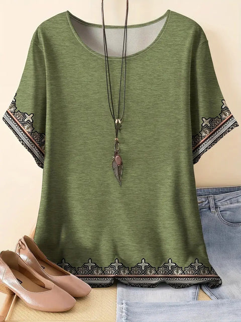 Kurzarm-T-Shirt aus Baumwolle mit Retro-Print im Frühjahr, neues, vielseitiges Rundhals-Shirt mit Bodenbildung m301287 