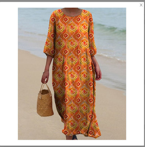 Robe longue à col ras du cou pour femme, imprimée, décontractée, tendance, m301059