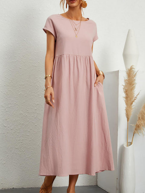 Robe ample sans manches en coton et lin avec poches m301061 